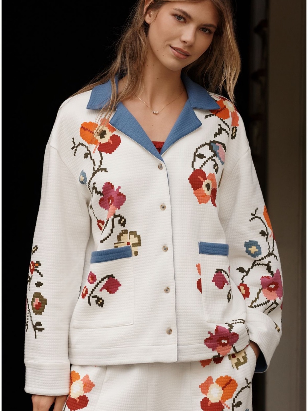 By Anthropologie Qu ilted Pajama Top | Button Down | Sz S |‎  NWT | $148 MSRP